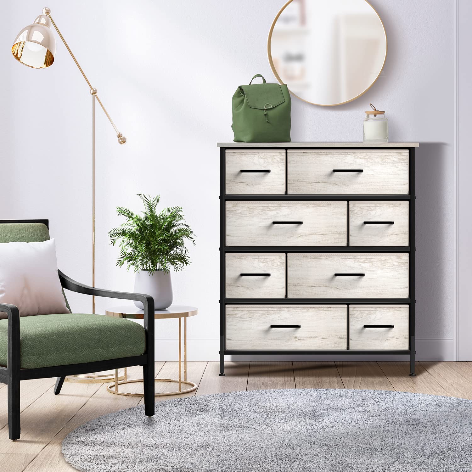 Sorbus 8-Drawer Fabric Dresser for Bedroom - Sturdy Steel Frame with Wood Top & Faux Wood Fabric - Tall Clothes Storage Chest - Portable Standing Wardrobe Organizer - Perfect for Small Spaces, Dorm Rooms & Apartment Closets
