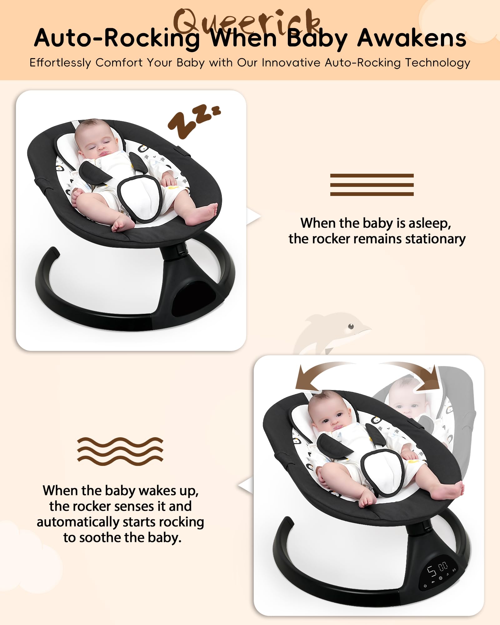 Electric Baby Swing for Infants & Toddlers - Portable Infant Swing with 5 Speed Settings, Bluetooth Speaker, Touch Screen & 10 Lullabies - 5-Point Safety Harness - Perfect for Nursery, Bedtime & Travel Use