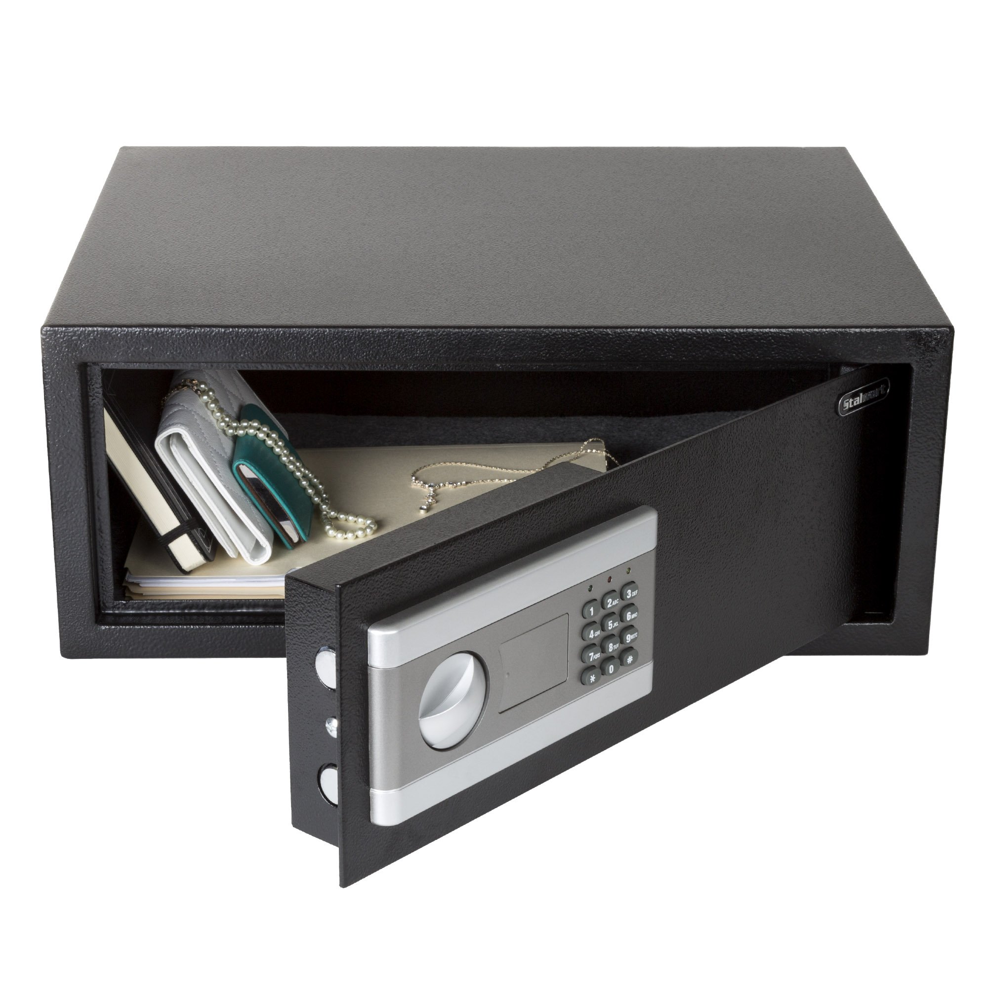 Stalwart Digital Safe Box with Keypad & 2 Manual Keys - Secure Money, Jewelry, Passports - Home, Office & Travel Security Safe - Perfect for Bedroom, Hotel & Business Use