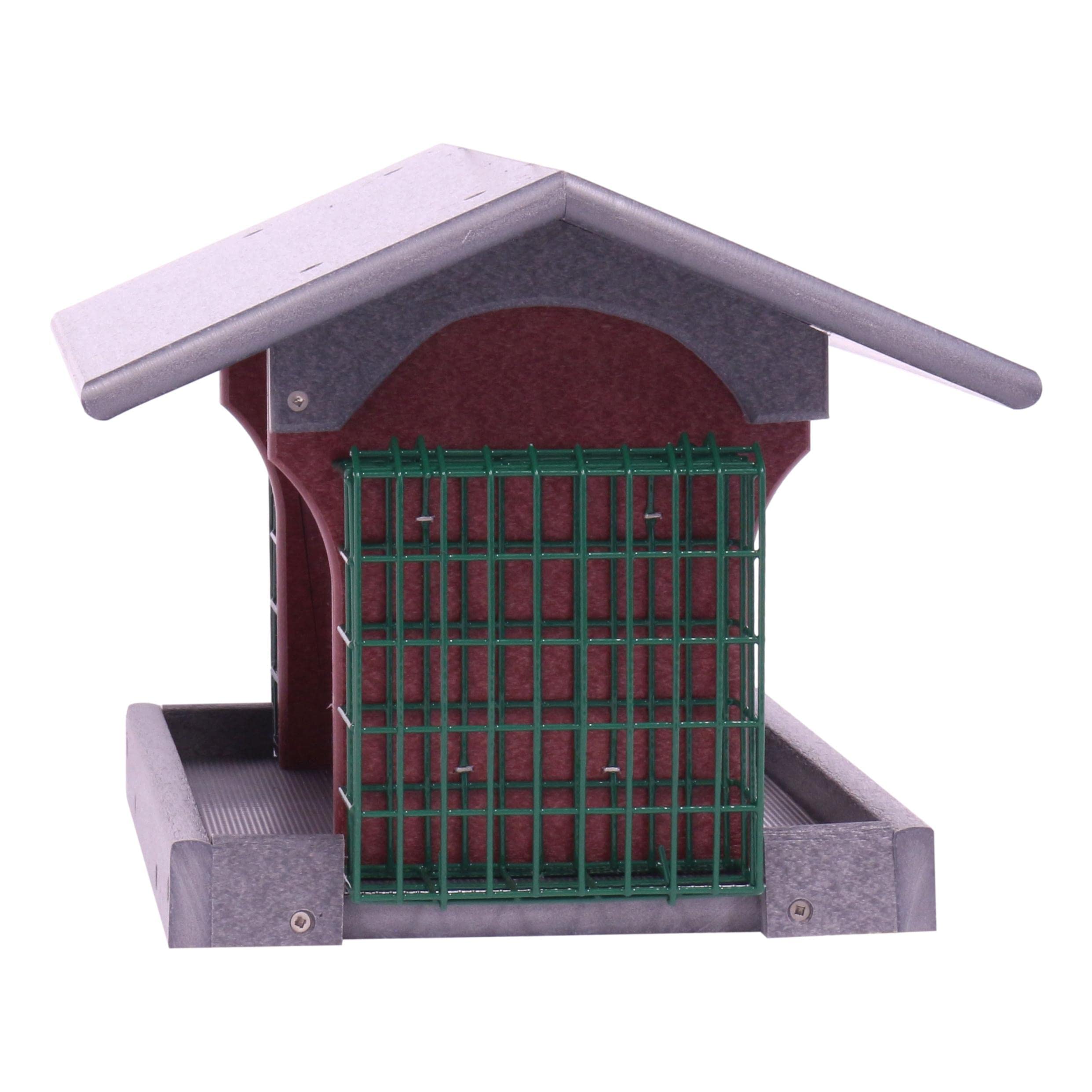 Premium Eco-Friendly Poly Lumber Deluxe Bird Feeder with Suet Holders - Durable Gray/Cherry Wood Design for Backyard Bird Watching & Wildlife Attraction | Perfect for Garden, Patio & Nature Lovers