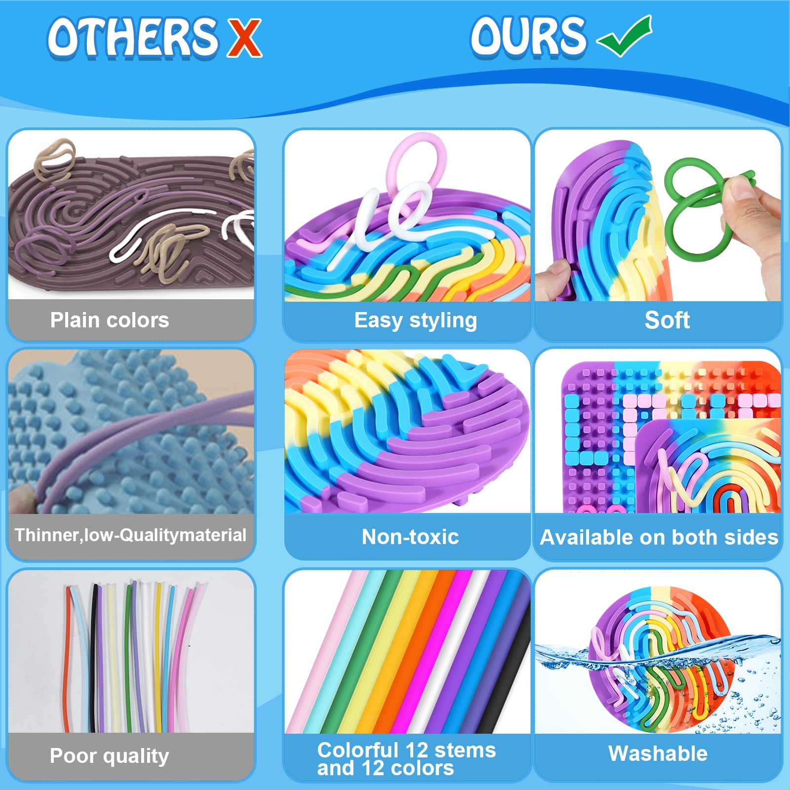 Rainbow Sensory Activity Board - Quiet Fidget Toy for Kids Ages 3+ & Adults | Stress Relief, Anxiety, ADHD & Autism Calming Tool | Mess-Free Travel Sensory Board with 12 Strings (Square Design) - Perfect for Home, Classroom & On-The-Go Relaxation