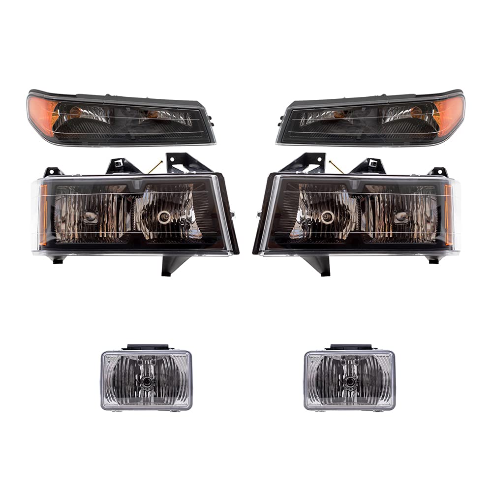 Brock Replacement Headlights Set - Driver & Passenger Side Headlights, Parking Signal Lights & Fog Lights - 6 Piece Kit Compatible with 2004-2012 Chevy Colorado & GMC Canyon Trucks - Perfect for Night Driving & Off-Road Adventures