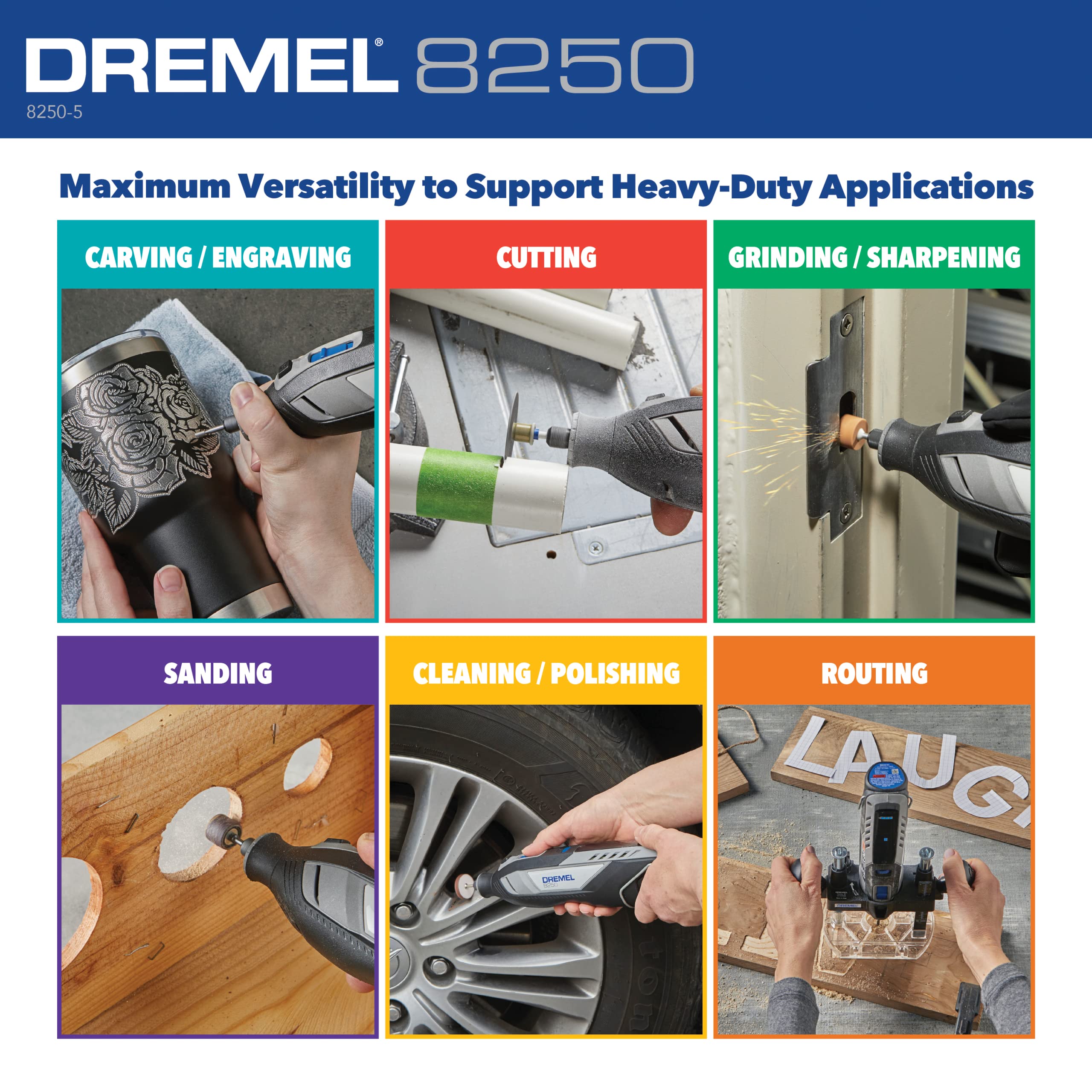 Dremel 8250 12V Cordless Rotary Tool with Brushless Motor - Variable Speed, 5 Accessories, 3Ah Battery & Charger Included - Perfect for DIY Projects, Woodworking, Metal Engraving & Crafting