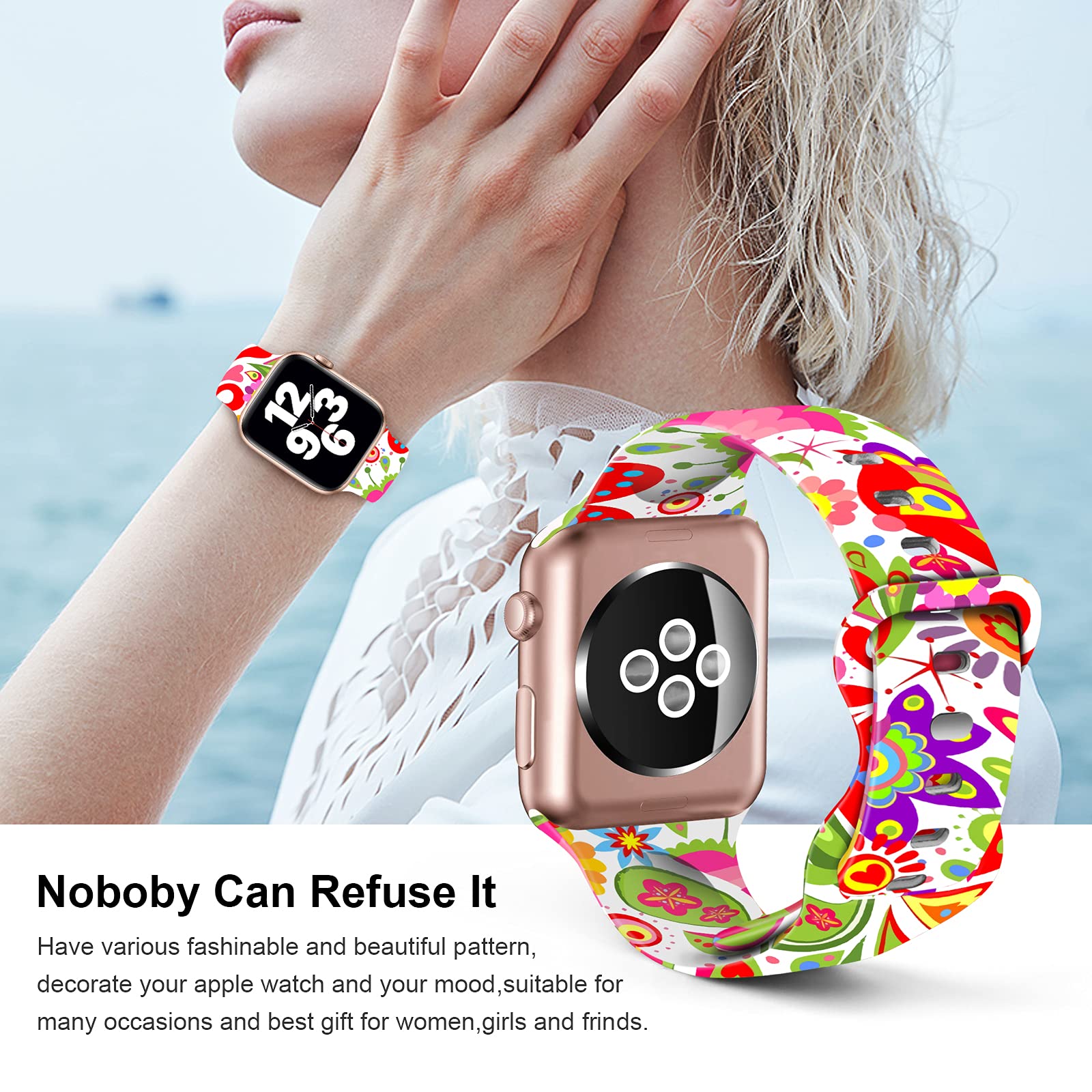 Soft Silicone Apple Watch Bands for 38mm/40mm/42mm/44mm - Sport Replacement Strap Compatible with iWatch Series 6/5/4/3/2/1/SE - Breathable & Comfortable for Men & Women - Perfect for Workouts, Running & Daily Wear