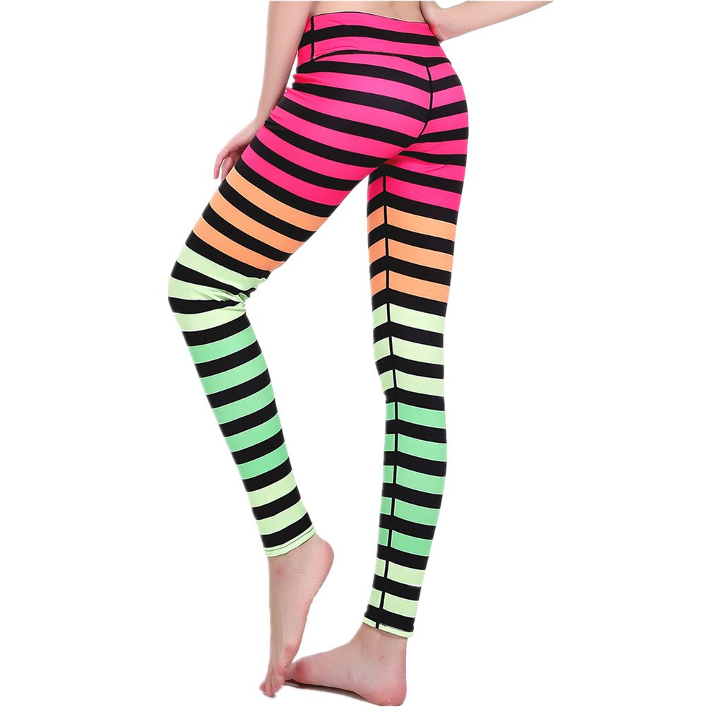 Women's High Waisted Striped Yoga Pants with Tummy Control - Ankle Length Workout Leggings for Running, Gym & Lounge Wear