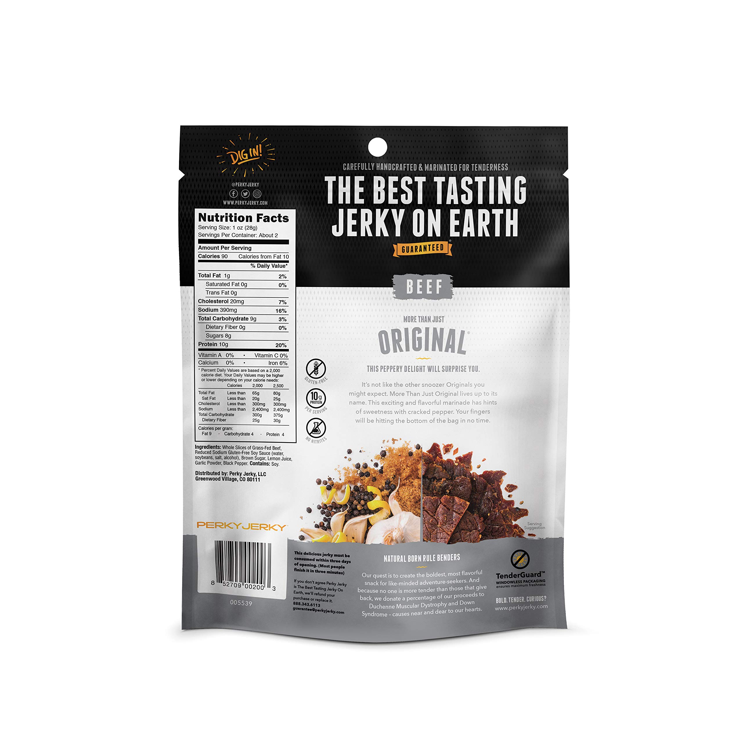 Perky Jerky Original 100% Grass Fed Beef Jerky, 1 oz (Pack of 12) - Antibiotic Free, High Protein (10g per Serving), Low Fat, Tender & Flavorful - Healthy Snack for Hiking, Camping, Road Trips and Office Breaks