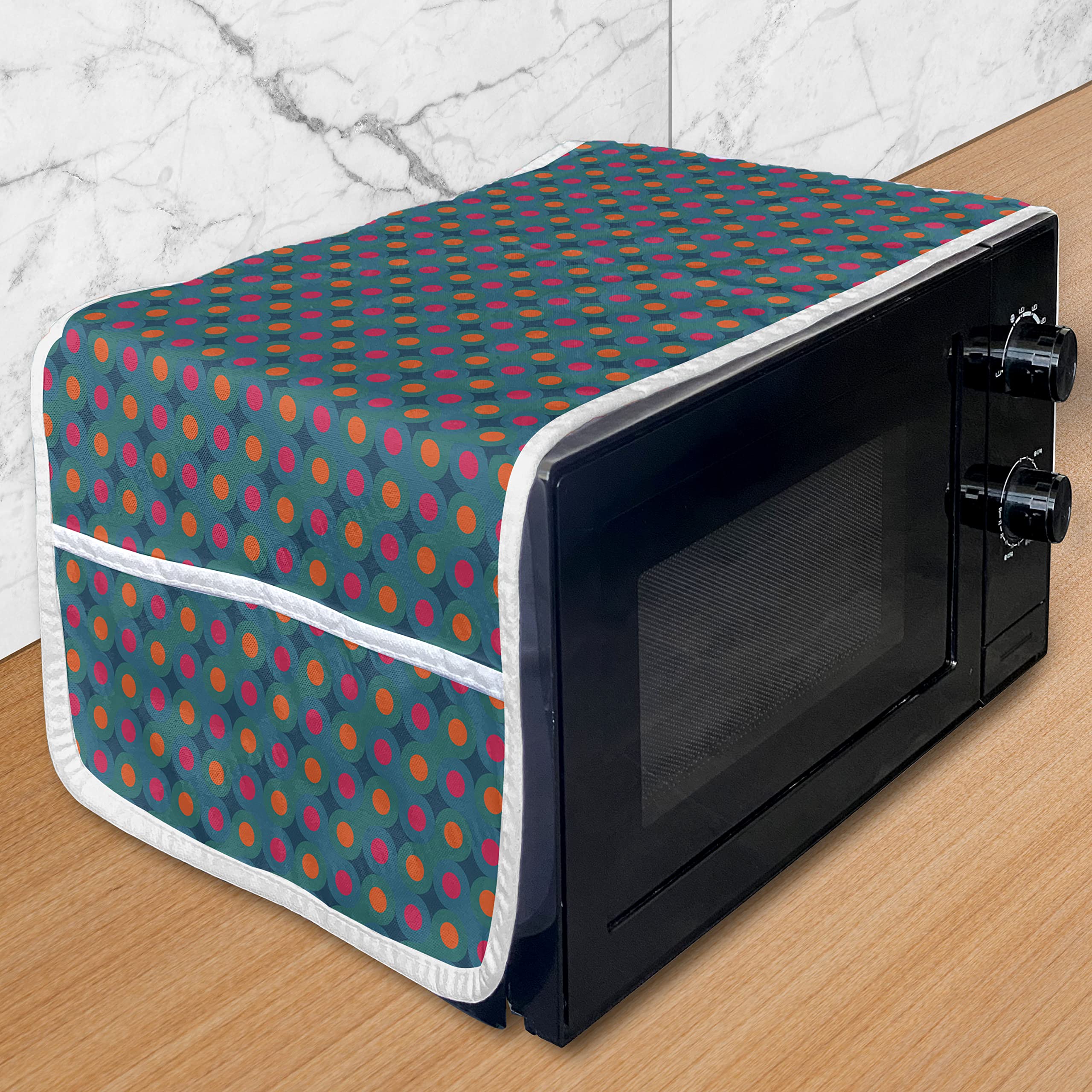 Ambesonne Waterproof Microwave Cover - Polka Dot Design, Retro Style Kitchen Organizer with Pockets, 36