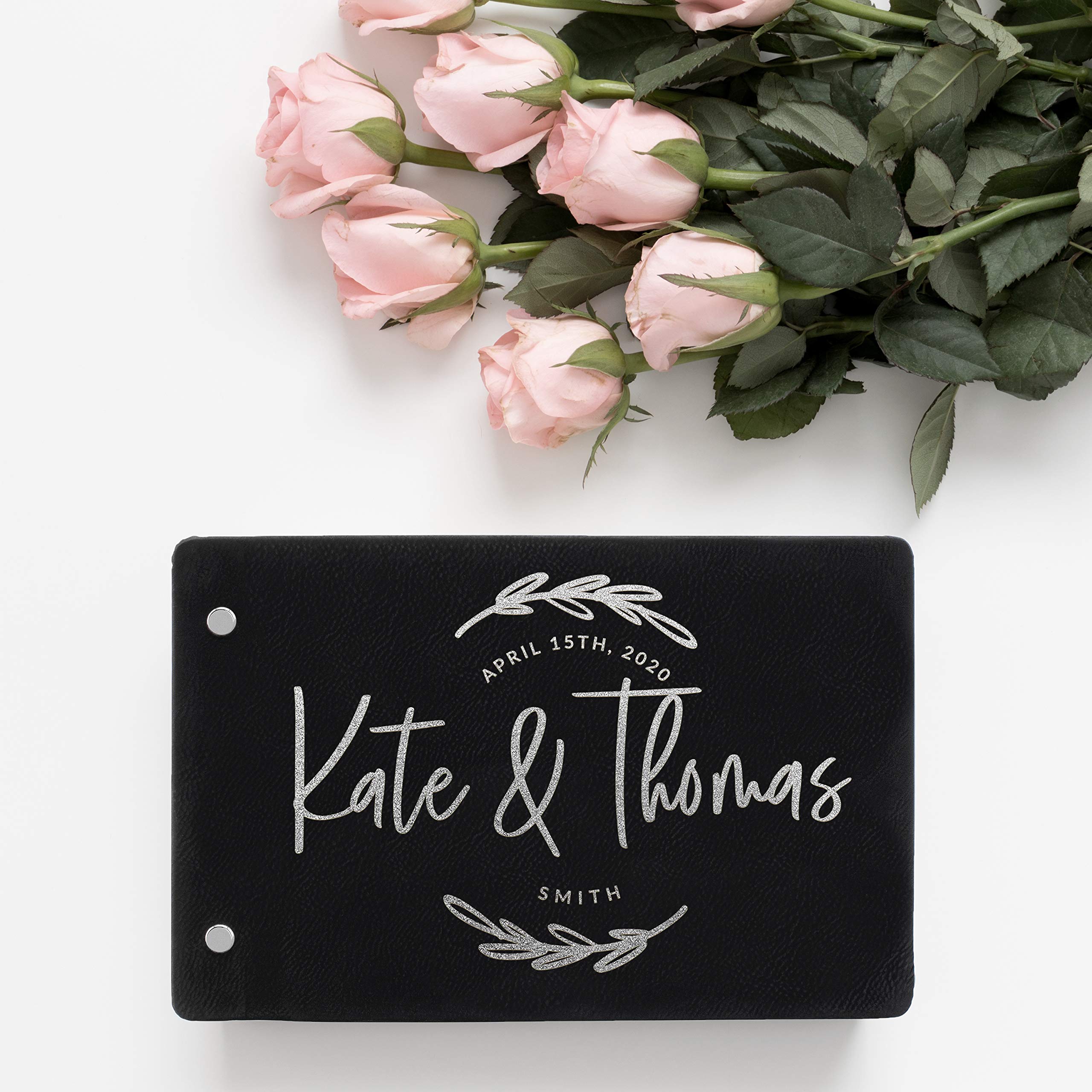 Personalized Leather Wedding Guest Book for Bride and Groom - Custom Guest Signing Book with 60 Pages (9.5
