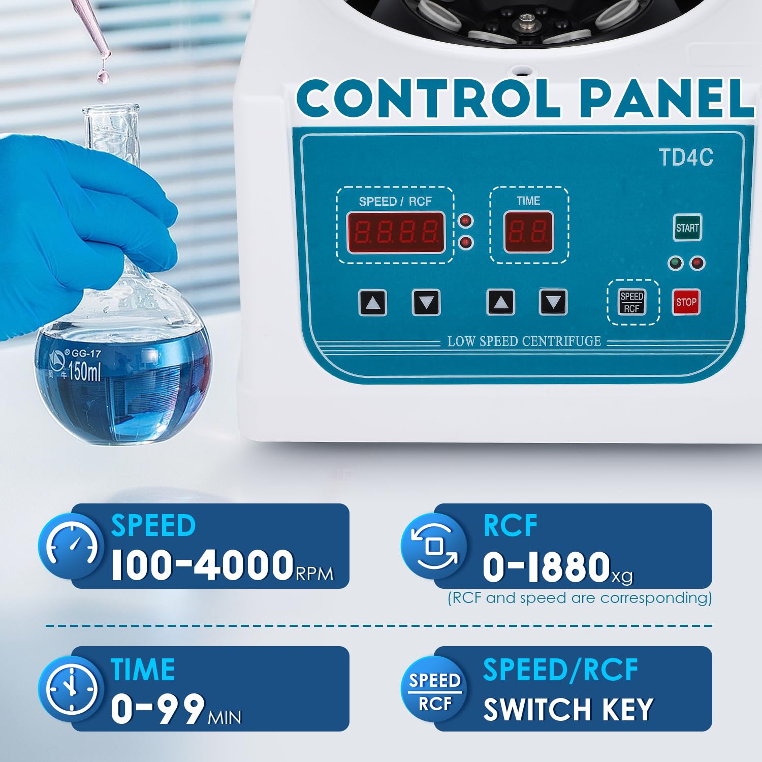 CGOLDENWALL Benchtop Centrifuge Machine 100-4000 RPM with Timer 1-99min - 8x15ml Capacity Low Speed Lab Centrifuge for PRP, Blood, DNA, Urine Samples - Perfect for Medical Clinics, Research Labs & Beauty Salons