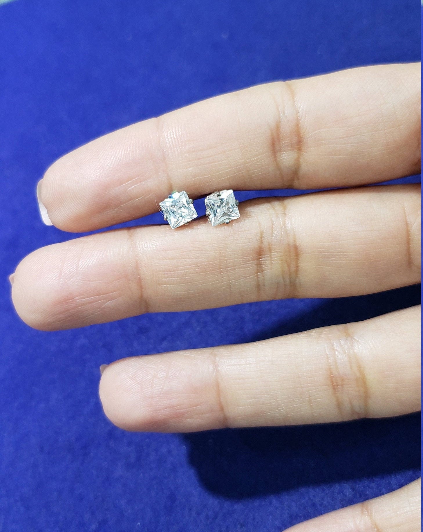 5MM or 6MM Princess Cut Cubic Zirconia CZ Stud Earrings - Hypoallergenic & Sparkling for Everyday Wear, Parties & Special Occasions
