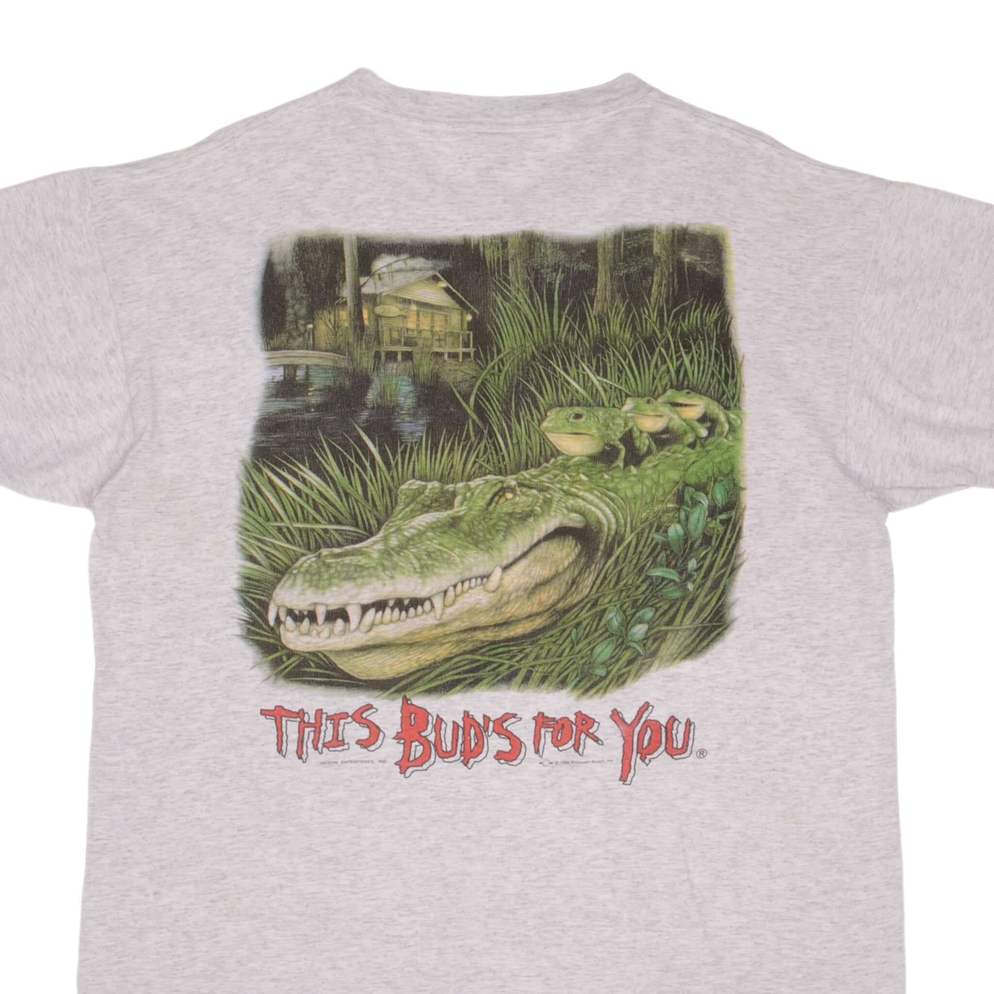 Vintage 1996 Budweiser Alligator Graphic T-Shirt - XL Size, Made in USA - Perfect for Casual Wear, Parties & Retro Fashion