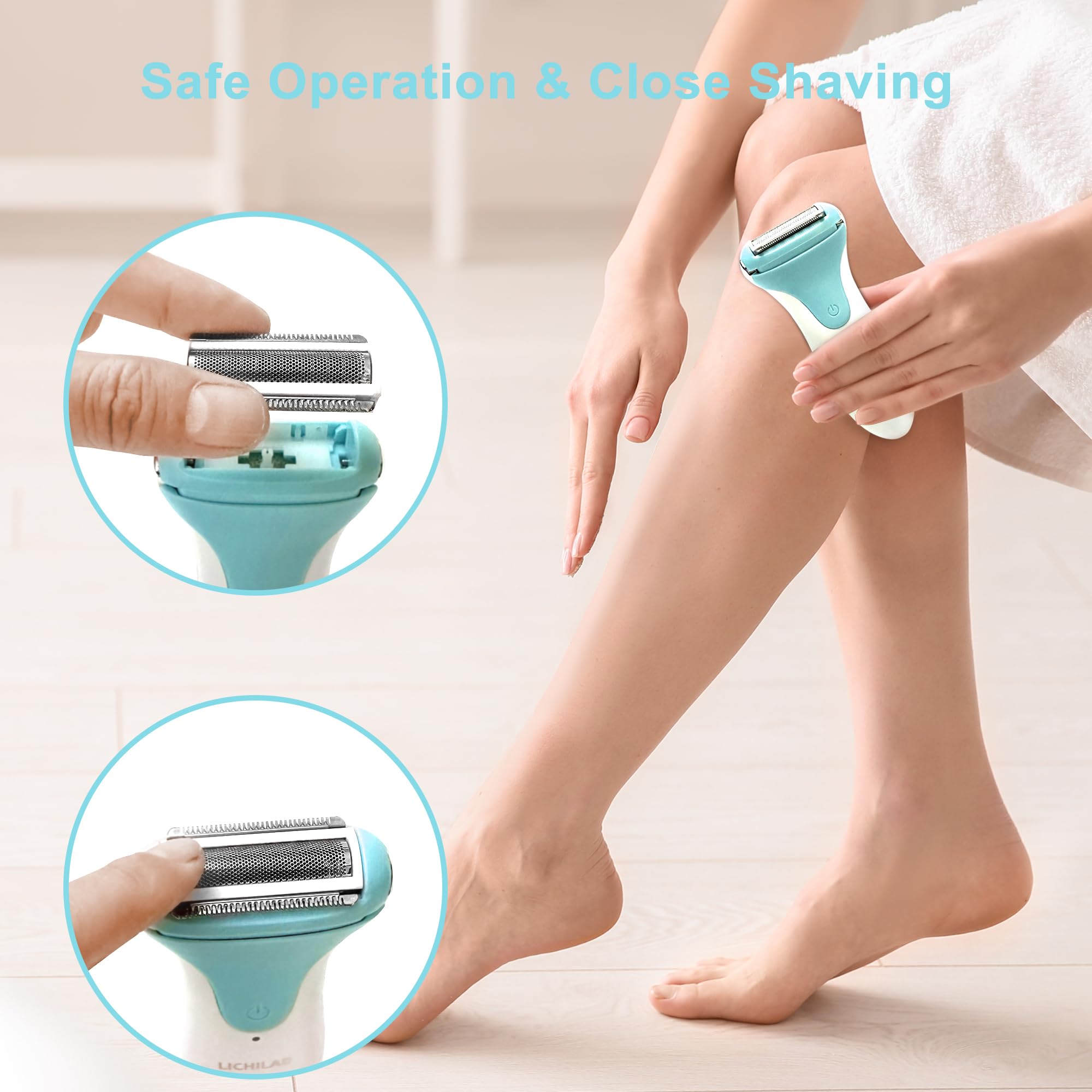Electric Razor for Women - Lady Shaver & Bikini Trimmer, Wet & Dry Cordless Pubic Hair Remover for Legs & Underarms, Viridian/U7YZ - Perfect for Travel, Gym & Smooth Skin Care