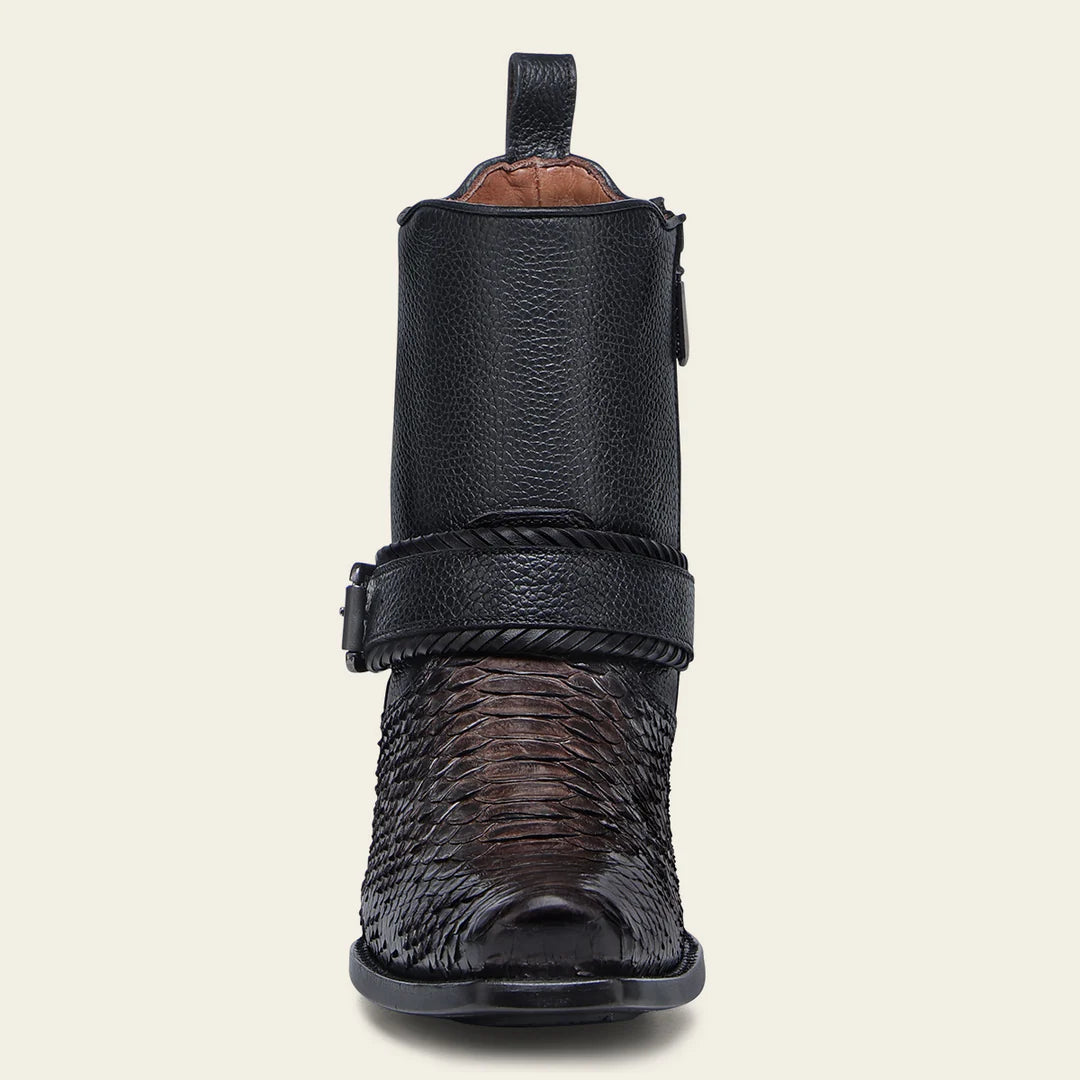 Men's Cuadra Black Casual Cowboy Python Skin Zip Ankle Boots - Stylish Western Boots for Everyday Wear, Outdoor Adventures & Country Events