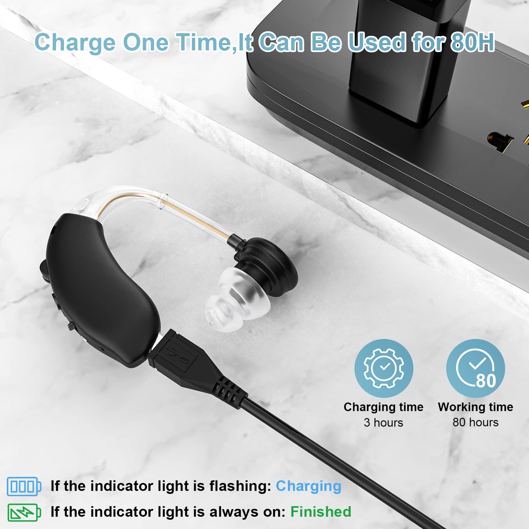 **Rechargeable Digital Hearing Aids for Seniors with Noise Cancelling & Volume Control - Comfortable Hearing Amplifier for TV, Conversations & Outdoor Activities (Black)**