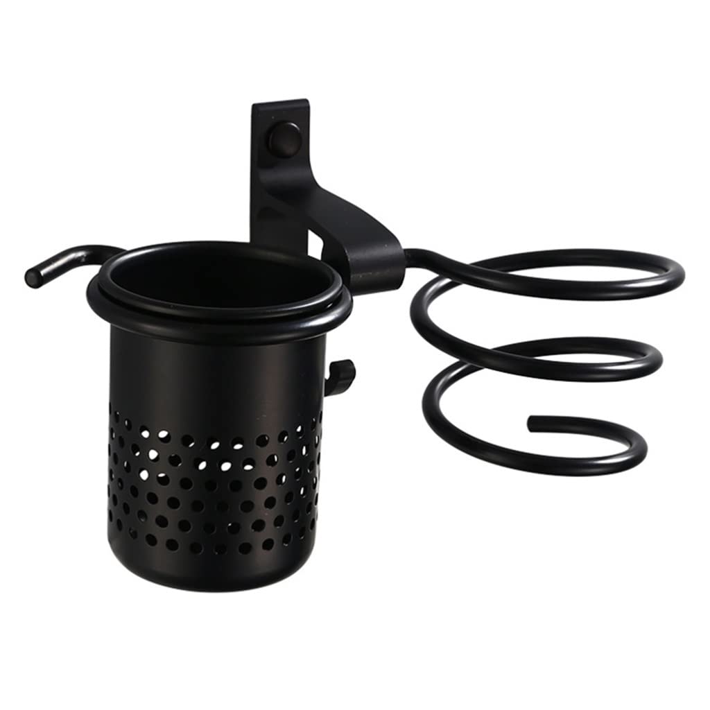 Wall Mounted Aluminum Hair Dryer Holder with Storage Cup - Bathroom Organizer for Hair Blower & Styling Tools | Perfect for Small Spaces & Clutter-Free Vanity