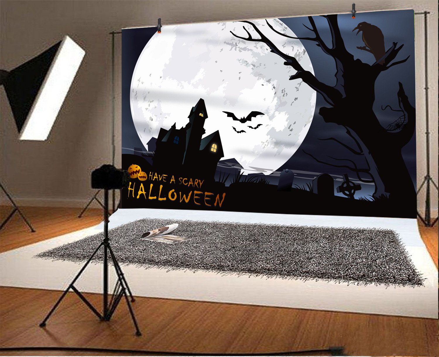 Yeele 6x4ft Halloween Backdrop - Spooky Haunted Castle with Gravestones & Bats Photography Background for Kids Party, Baby Portrait, Photo Booth & Studio Props - Perfect for Halloween Decorations, Themed Parties & Family Photo Shoots