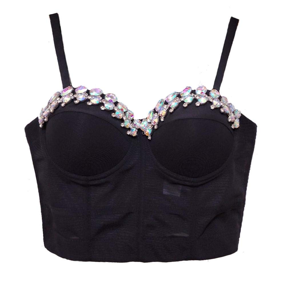 She'sModa Mesh Rhinestone Bustier Crop Top for Women - Sexy Clubwear, Wedding Camisole, Night Out, Costume Party | Perfect for Bachelorette, Date Night & Special Occasions