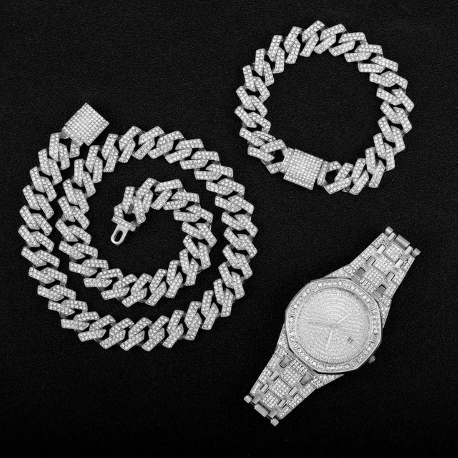 TOGGA Gold Miami Cuban Chain Necklace for Men - Iced Out Paved Rhinestone Link Bracelet, CZ Bling Hip Hop Jewelry - Perfect for Rappers, Streetwear & Party Wear