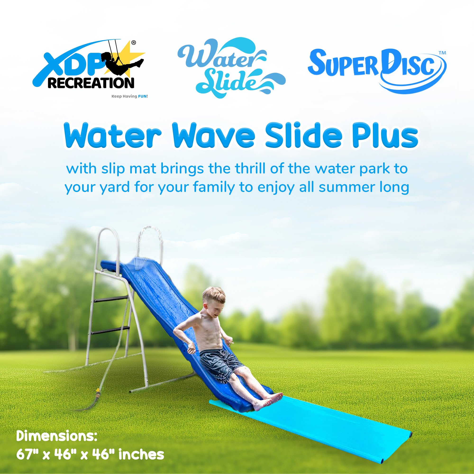XDP Recreation 6 Foot Water Wave Slide with Adjustable Sprinkler - Outdoor Summer Water Play for Kids, Backyard Pool Party, Garden Slip N Slide Fun