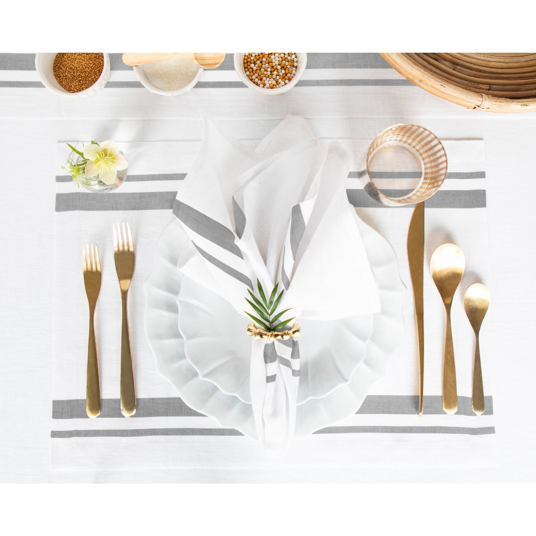 French Striped Cotton Placemats Set of 6 - Elegant Table Decor for Dining Room, Kitchen & Party Settings - Washable & Durable Table Mats for Everyday Use & Special Occasions