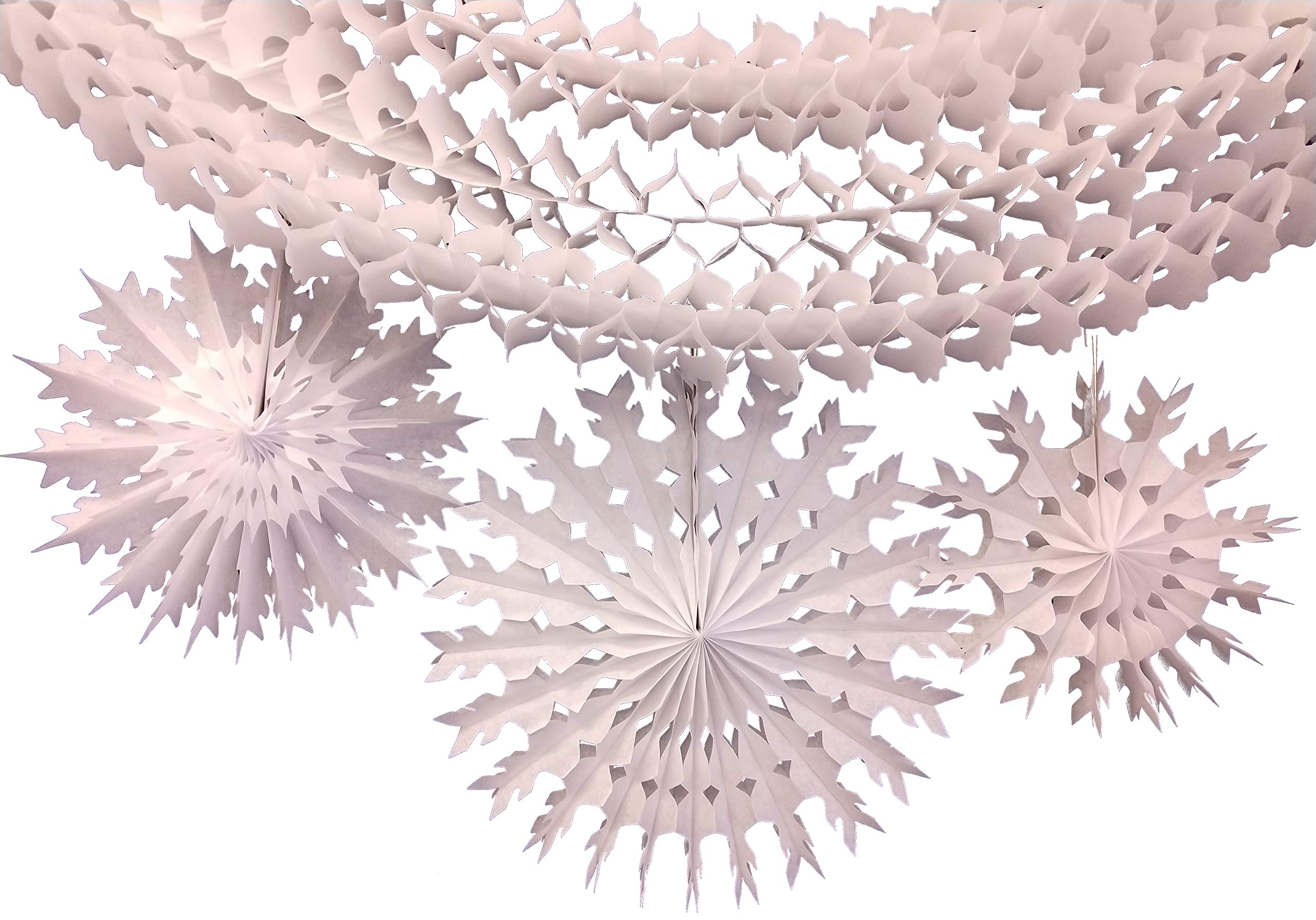 6-Piece Large White Tissue Paper Snowflakes and Garlands Kit for Christmas Decorations, Winter Party, Home & Office Holiday Decor