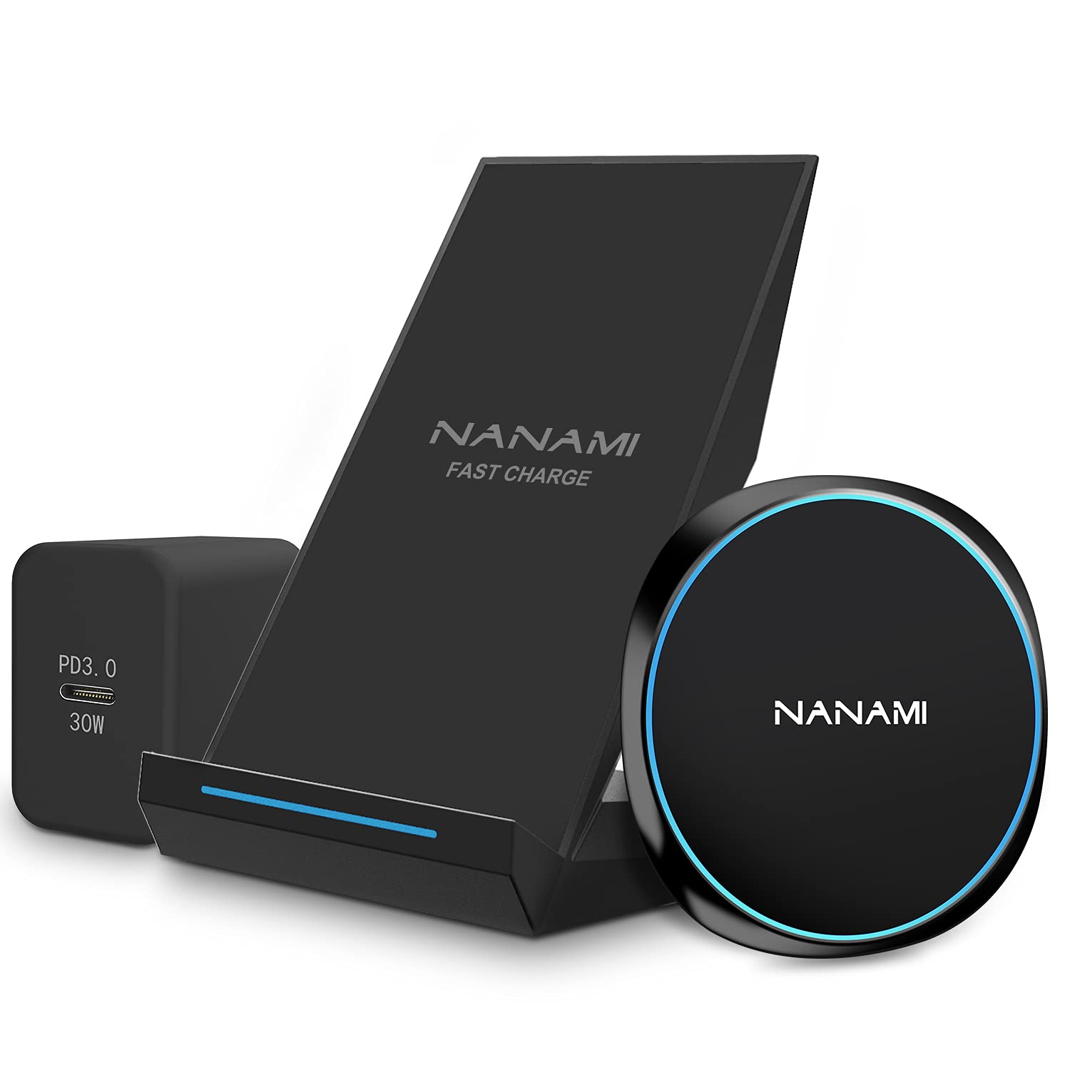NANAMI Fast Wireless Charger - Qi Certified 15W Wireless Charging Stand & Pad Set, Compatible with iPhone 15/14/13/12/Pro Max/Mini/11, Samsung Galaxy S24/S23/S22/S21/S20/Note 20, AirPods Pro - Perfect for Home, Office & Nightstand Charging