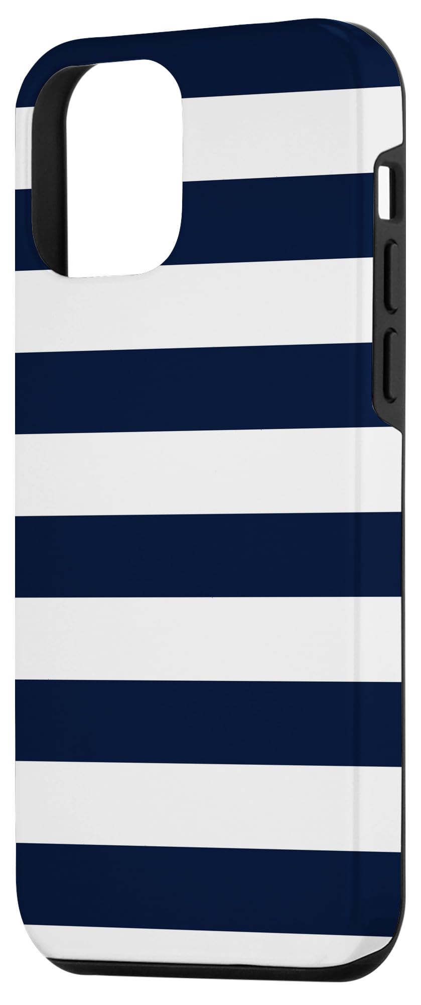 iPhone 12 Mini Case - Trendy Navy Blue & White Horizontal Stripes Design | Slim Protective Cover for Everyday Use, Work & Travel