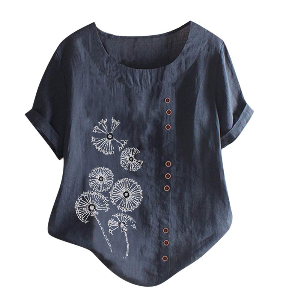 Plus Size Women's Casual Printed Loose Fit Button Down Tunic Top - Flowy O-Neck Blouse for Everyday Wear, Work & Weekend Outfits