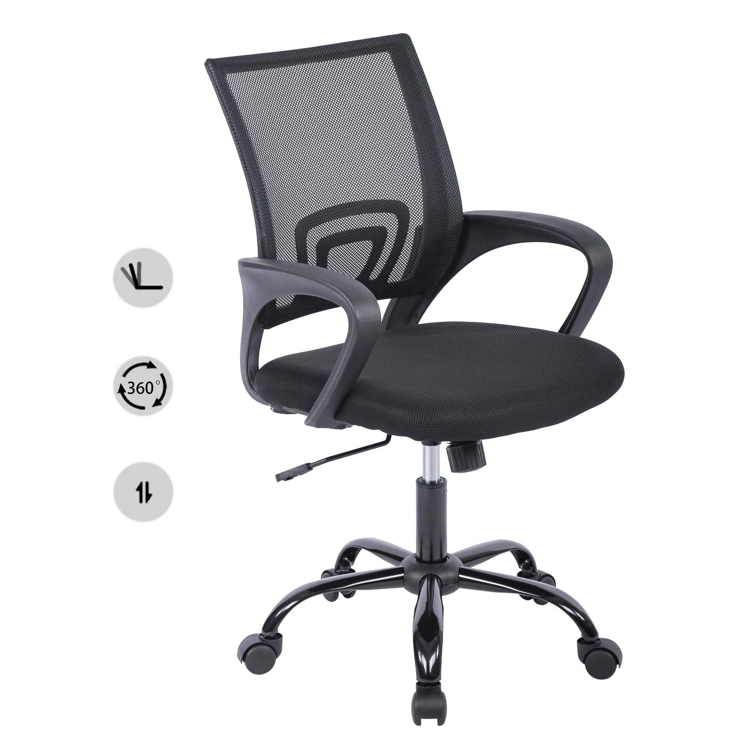 Ergonomic Mesh Office Chair with Lumbar Support & Adjustable Armrests - Black Swivel Computer Desk Chair with Wheels for Home Office, Gaming & Workspace Comfort - Perfect for Remote Work, Study & Long Hours Sitting