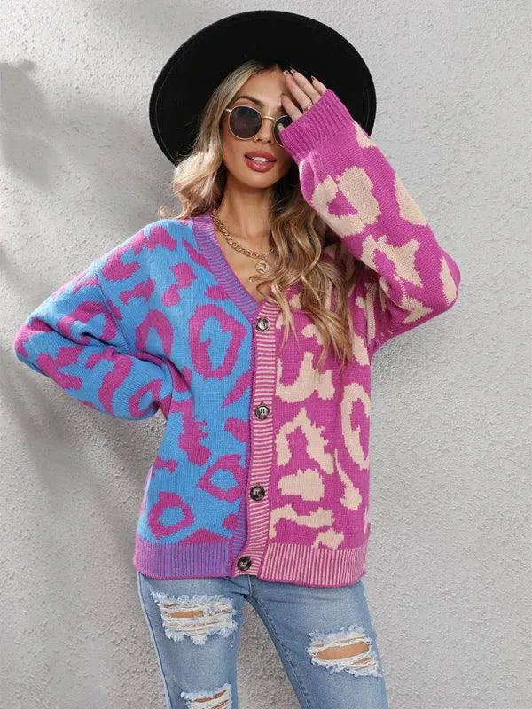 Stylish Leopard Print Oversized Knit Cardigan Sweater for Women - Cozy Fall & Winter Fashion - Perfect for Streetwear, Casual Outfits and Layering