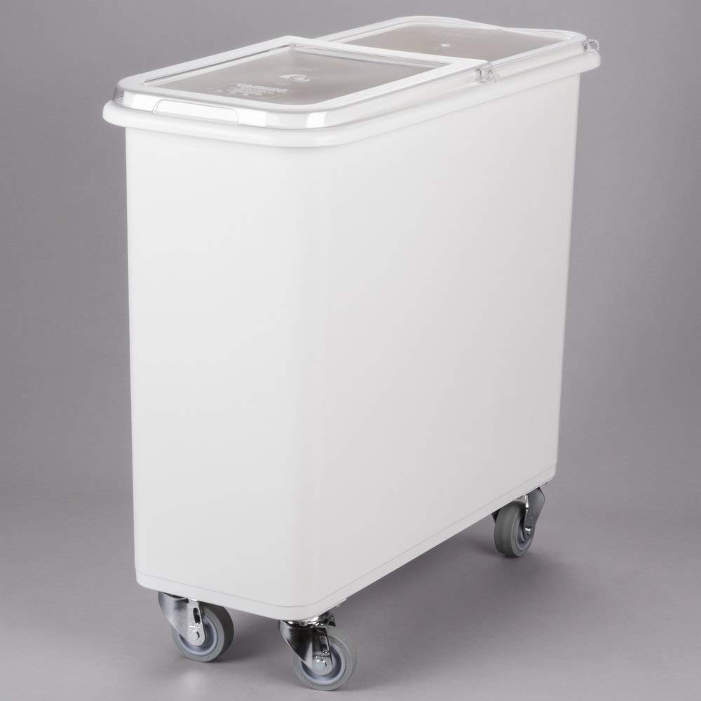26.7 Gallon (425 Cup) White Flat Top Mobile Ingredient Storage Bin with 2-Piece Sliding Lid - Ideal for Dry Dog Food, Flour, Sugar & Pasta Storage - Perfect for Home Kitchen & Restaurant Use