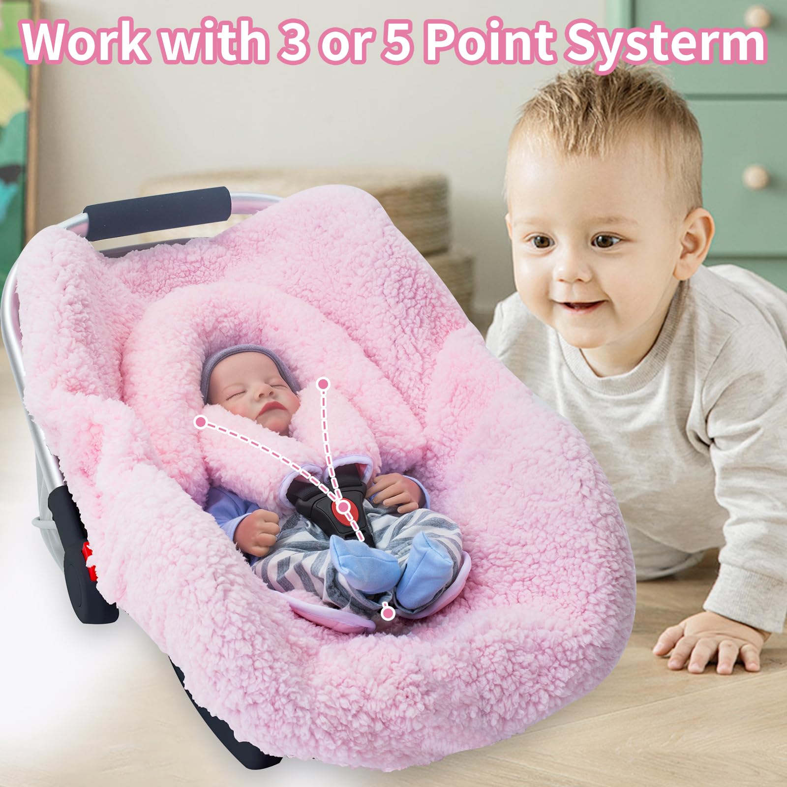 Warm Winter Baby Car Seat Cover - Soft Plush Fleece Liner for Infant Car Seats & Carriers | Cold Weather Protection & Newborn Shower Gift | Perfect for Snowy Days & Winter Travel