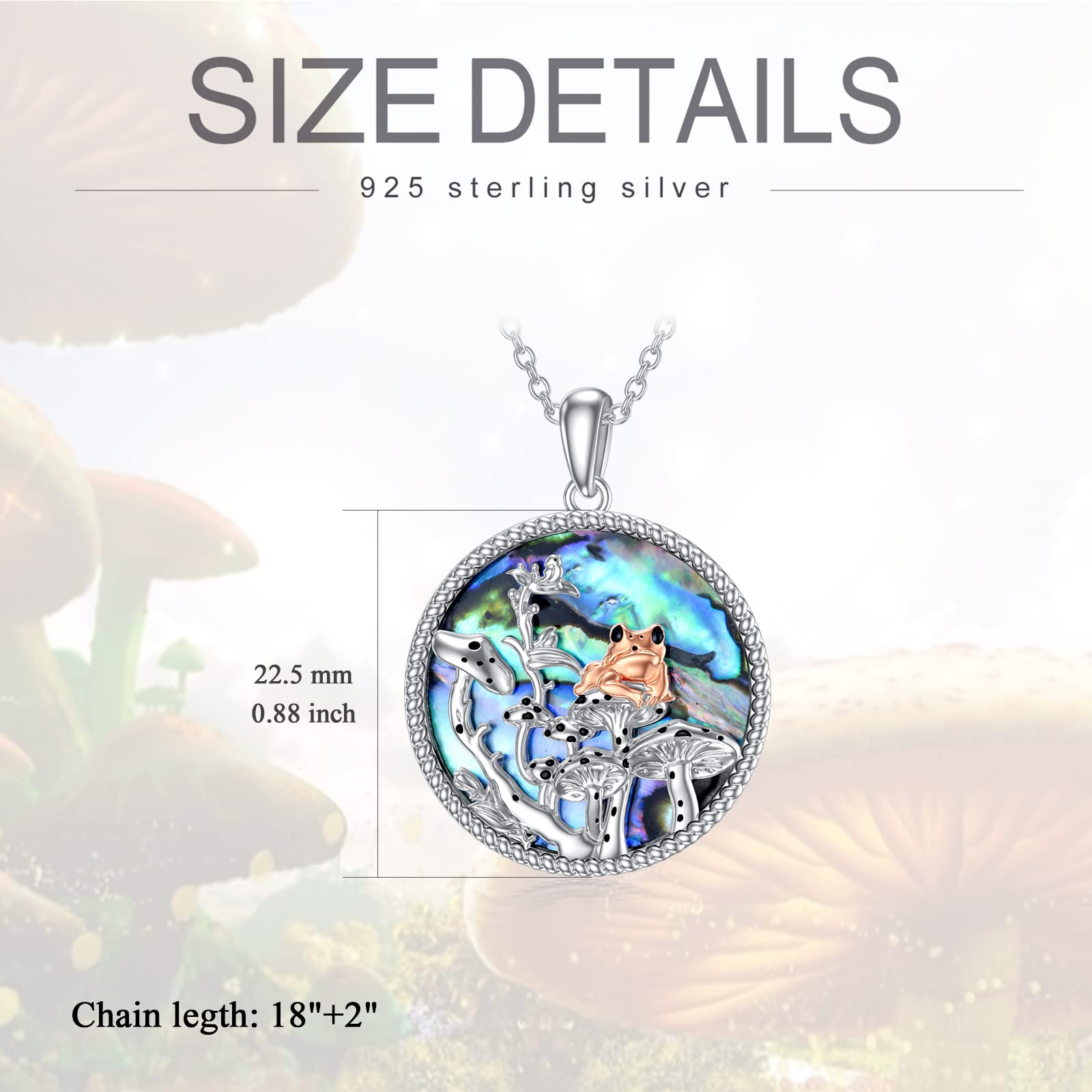 925 Sterling Silver Mushroom Frog Necklace - Cute Botanical Jewelry Gift for Women, Wife, Girlfriend, Sister - Perfect for Birthday, Anniversary & Everyday Boho Style Accessories