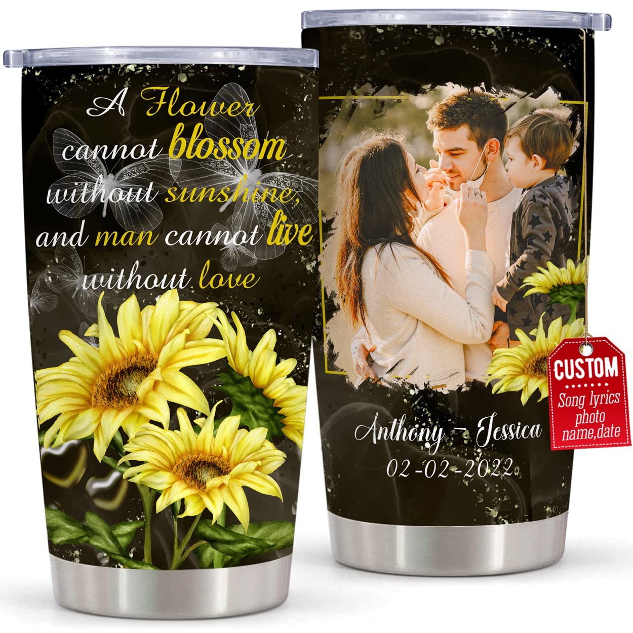 Personalized Tumbler with Photo & Lyrics - Custom Wedding Anniversary Gift for Husband from Wife - Insulated Travel Mug with Straw - Valentine's Day, Birthday & Camping Cup - Perfect for Romantic Surprises, Outdoor Adventures & Daily Use