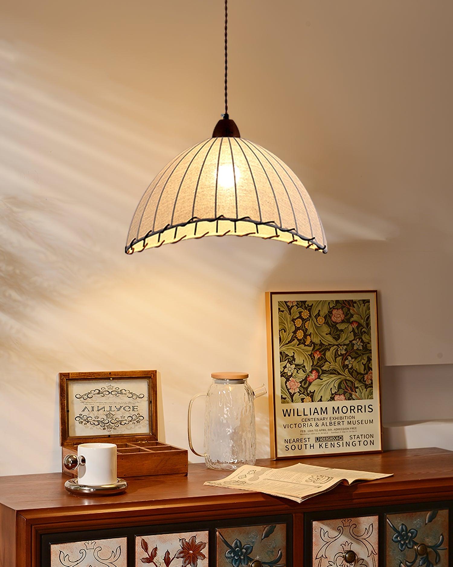 Modern Fabric Pendant Lamp - Handwoven Rattan Hanging Light for Dining Room, Bedroom, Living Room & Kitchen | Boho Chic Ceiling Fixture with Warm Ambient Lighting