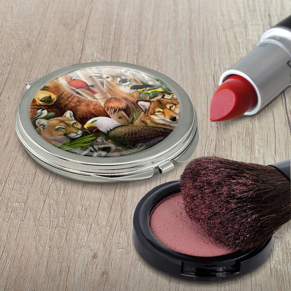 Bear Eagle Cougar Wolf Raccoon Deer Animal Print Compact Travel Purse Handbag with Mirror - Perfect for Makeup, Travel & Everyday Use