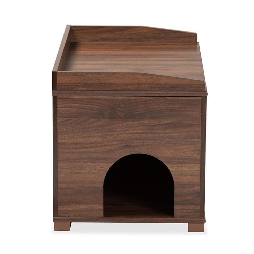 Baxton Studio Mariam Modern Walnut Brown Wood Cat Litter Box Cover - Stylish Furniture to Hide Litter Box in Living Room, Bedroom or Bathroom