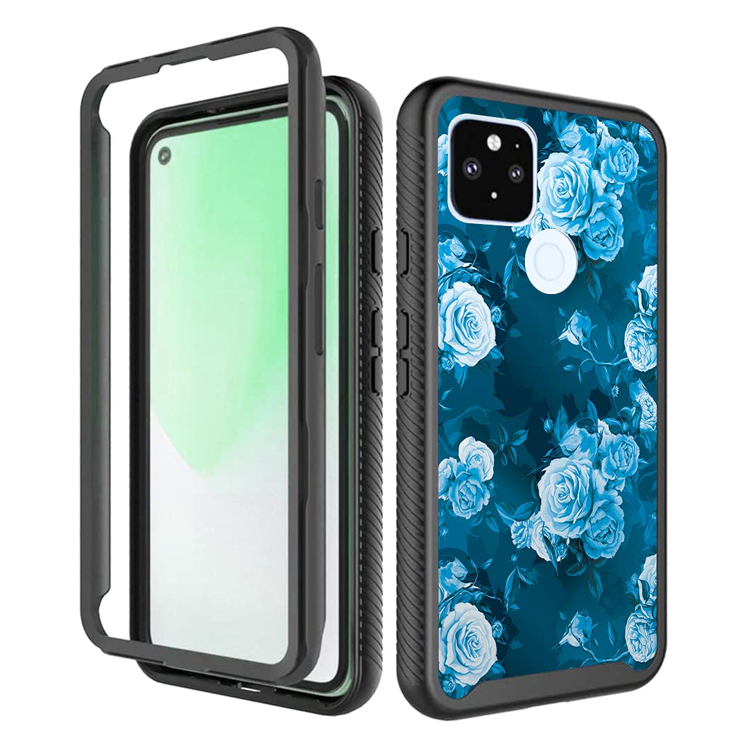 Premium Shockproof Case for Google Pixel 4a 5G - Cute Blue White Roses Design for Daily Protection