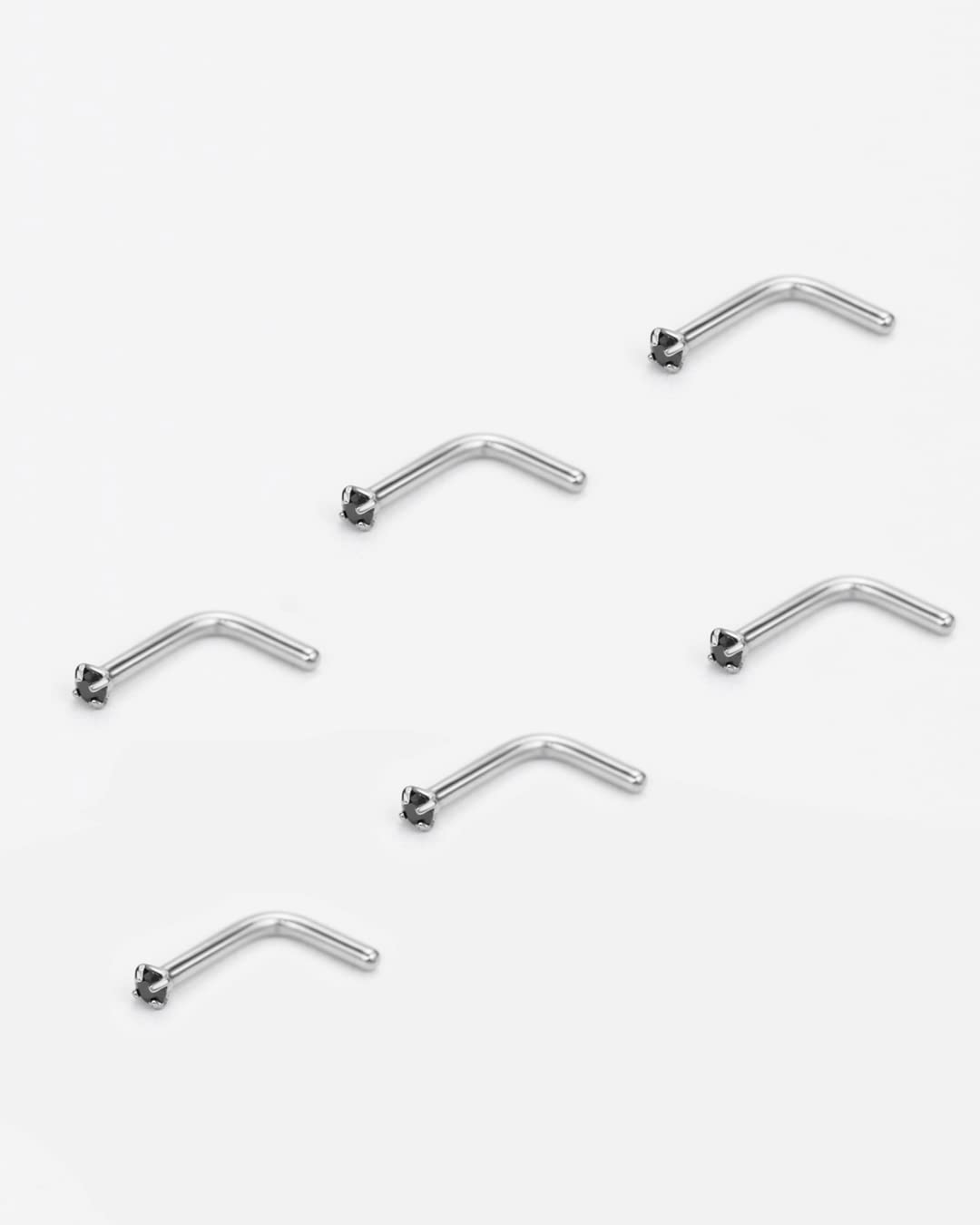 FANSING L-Shaped Nose Studs for Women & Men - Surgical Steel Nostril Piercing Jewelry with Cubic Zirconia - Perfect for Everyday Wear & Special Occasions