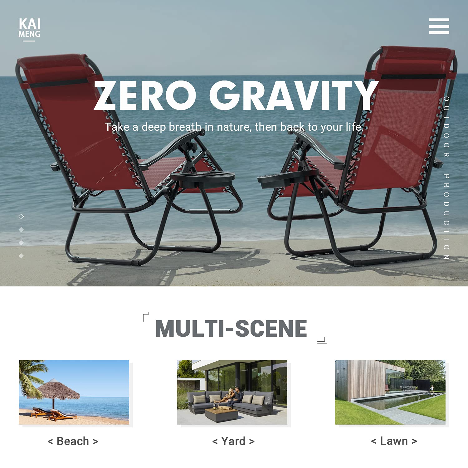 Kemon Zero Gravity Folding Lounge Chair - Adjustable Reclining Outdoor Patio Chair with Pillows & Cup Holders - Set of 2 Red Chairs - Perfect for Beach, Poolside, Backyard & Camping Relaxation