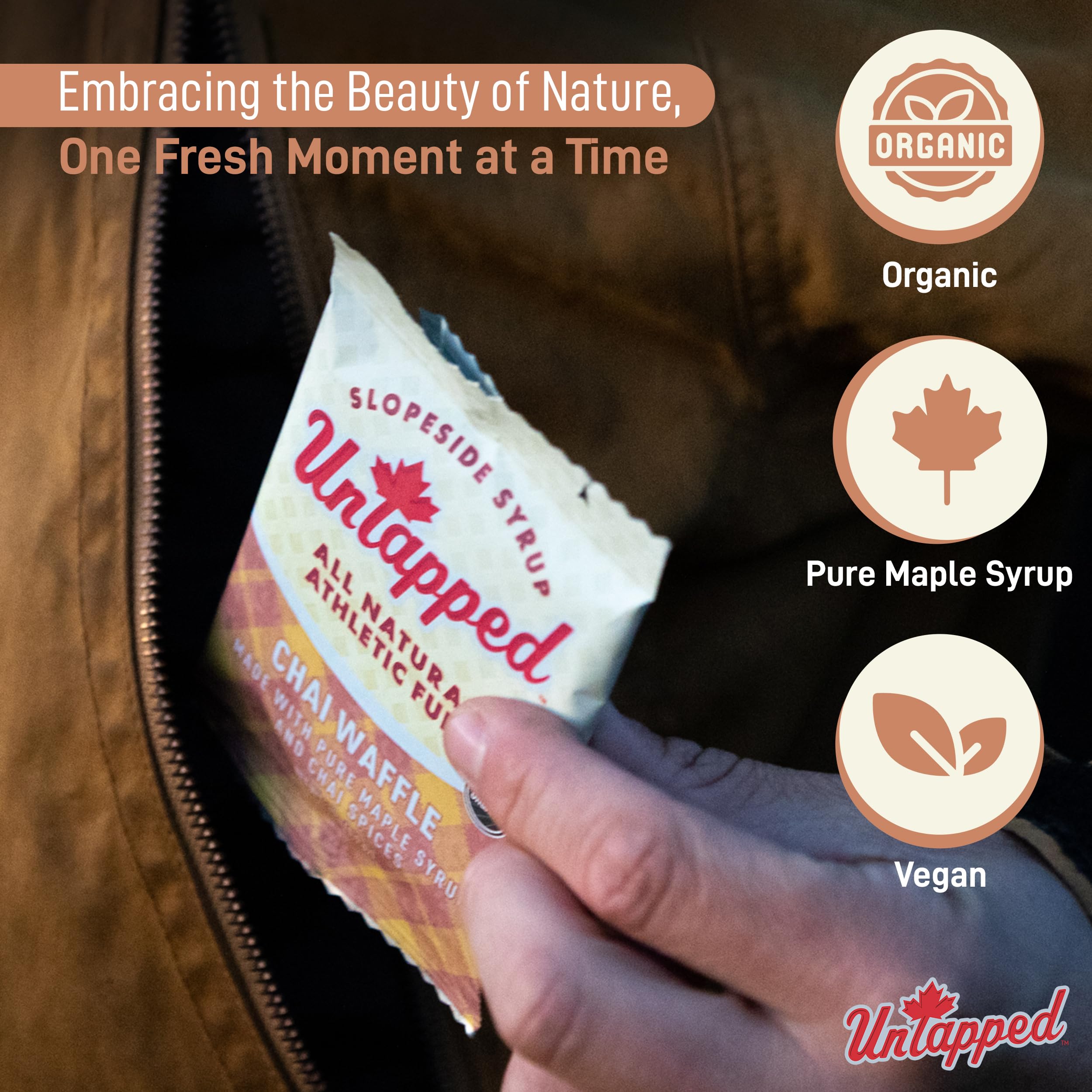 Organic Chai Waffles 1.1 oz Each, Box of 16 - Vegan Sports Snacks Sweetened with Maple Syrup & Chai Spices | Endurance Food for Cycling, Running & Hiking | Gluten-Free Athletic Performance Energy Waffles