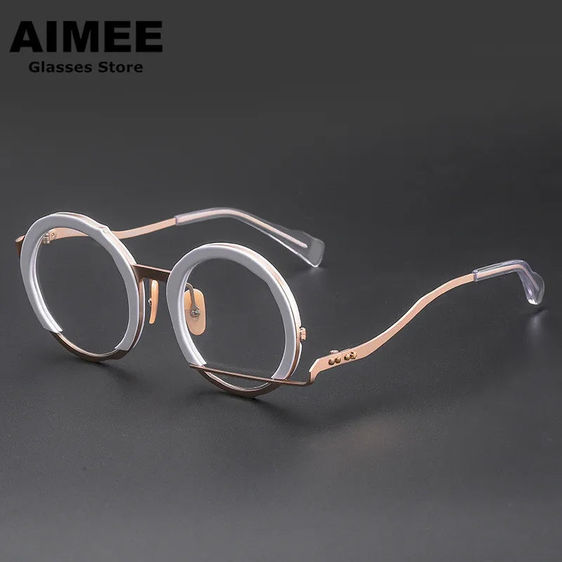 Stylish Aimee Unisex Full Rim Irregular Round Acetate & Titanium Eyeglasses Frame 1334 - Perfect for Work, Reading, and Fashion Accessories