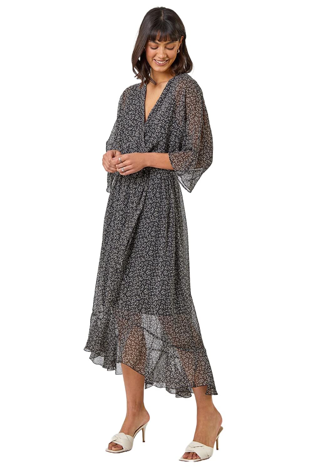 Stylish Ditsy Floral Print Wrap Dress for Women | Midi Length Summer Dress | Perfect for Beach Vacations, Date Nights & Garden Parties