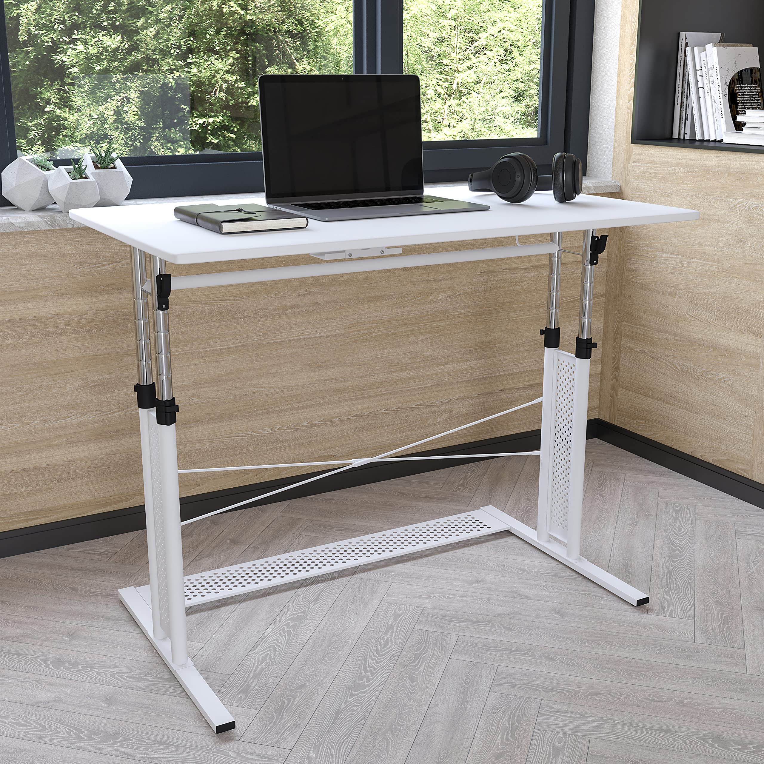 Adjustable Height White BizChair Sit Stand Desk for Home Office (27.25-35.75