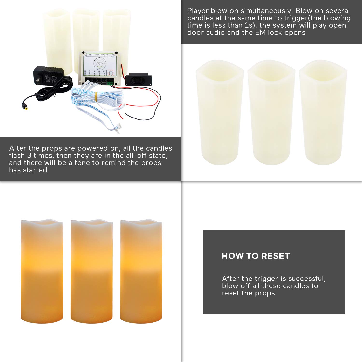 Realistic Escape Room Candle Props - Blow On/Out to Unlock Puzzle Game for Indoor Adventure with EM Lock Control (Set of 1 Candle) - Perfect for Escape Rooms, Team Building & Mystery Games