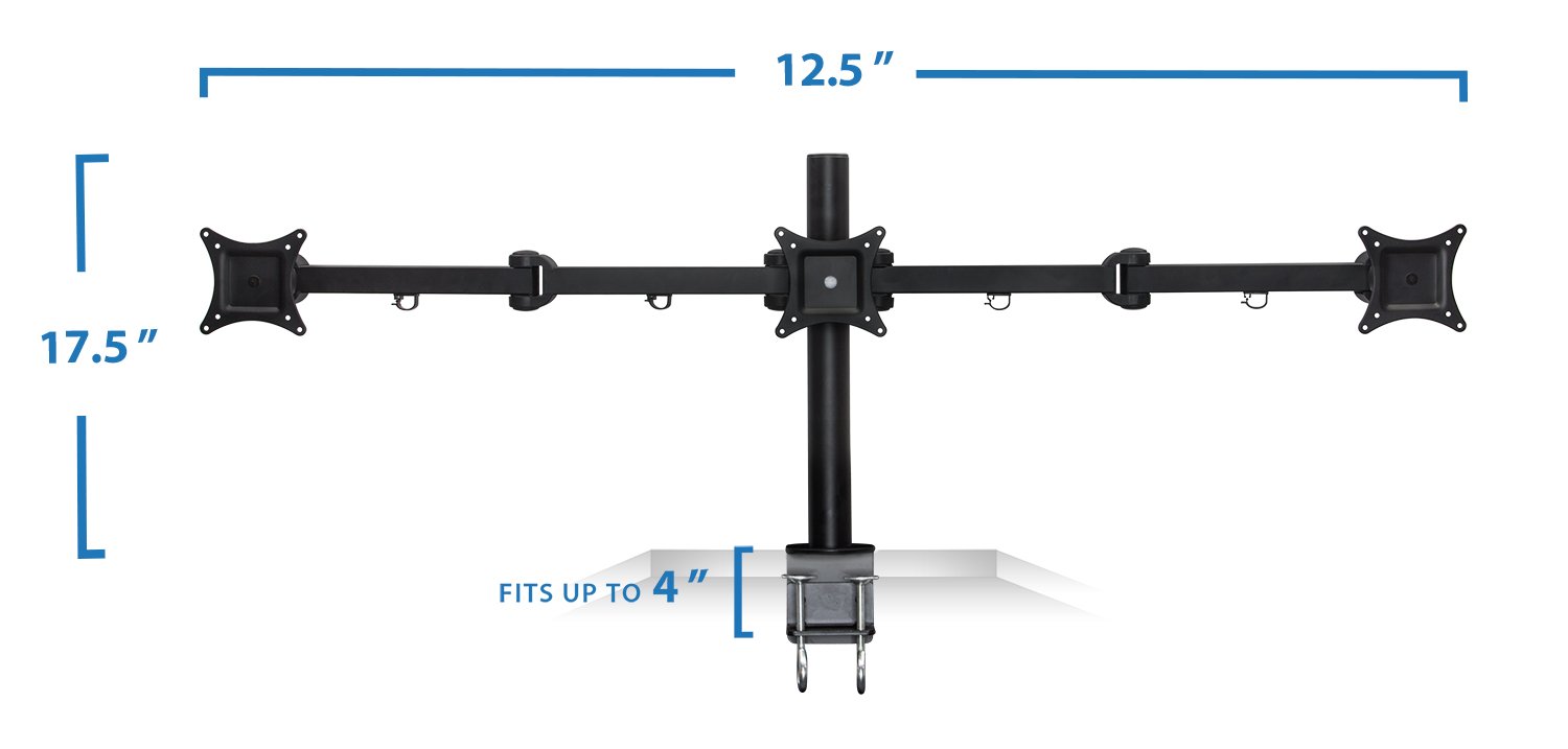 Mount-It! Triple Monitor Mount Stand - Heavy Duty Full Motion 3 Monitor Desk Mount for 19-24 Inch Screens | VESA 75x75/100x100 Compatible | C-Clamp & Grommet Base | Adjustable Arms | Perfect for Gaming, Office & Home Workstations