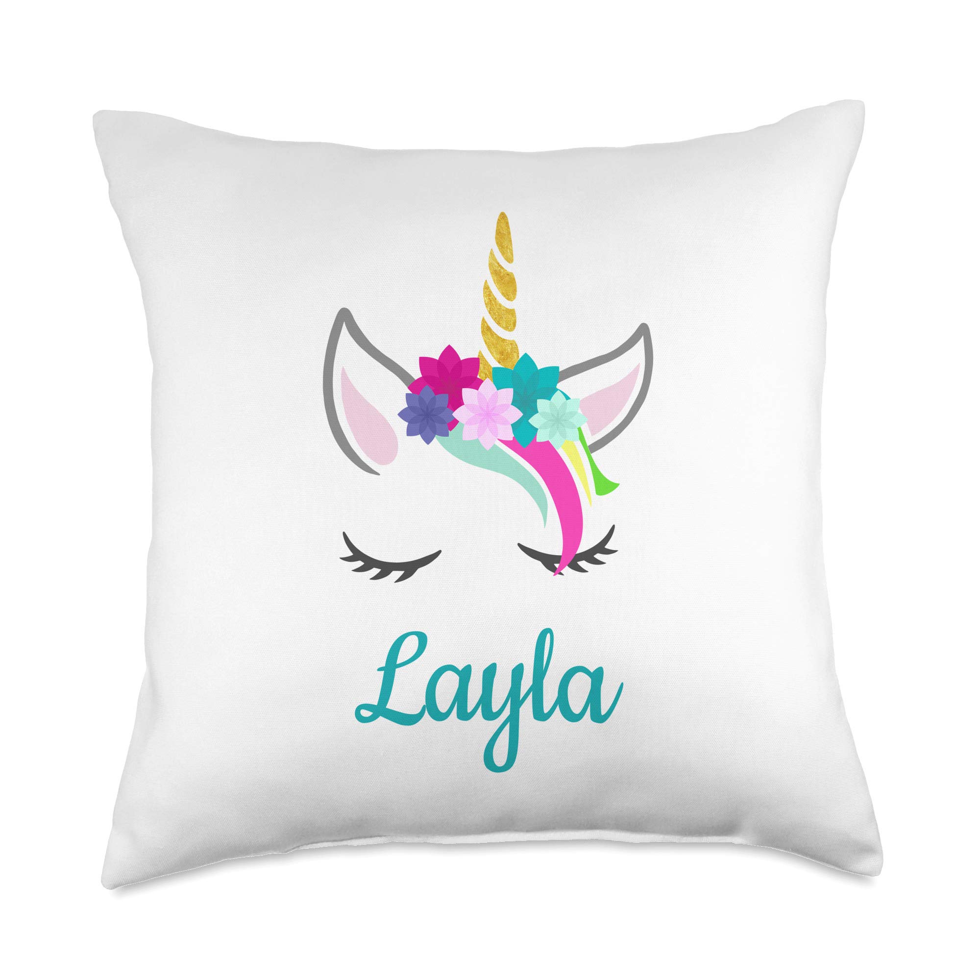 Personalized Layla Name Unicorn Throw Pillow - 18x18 Inch Multicolor Girls Bedroom Decor | Perfect Gift for Kids Room, Birthday & Nursery Decoration