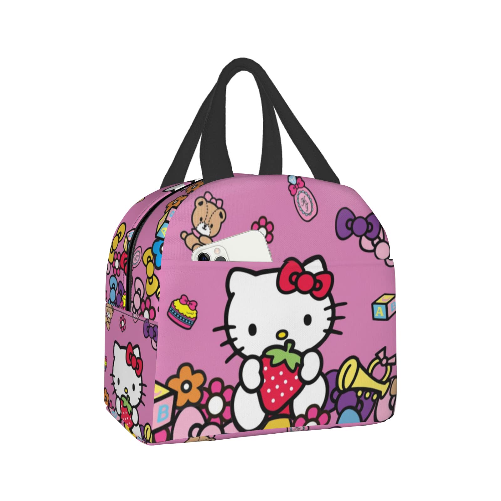 Cute Cartoon Insulated Lunch Bag with Zipper - Portable Lunch Tote for Women & Girls, School, Work, Picnic & Travel - Includes Convenient Storage Pocket