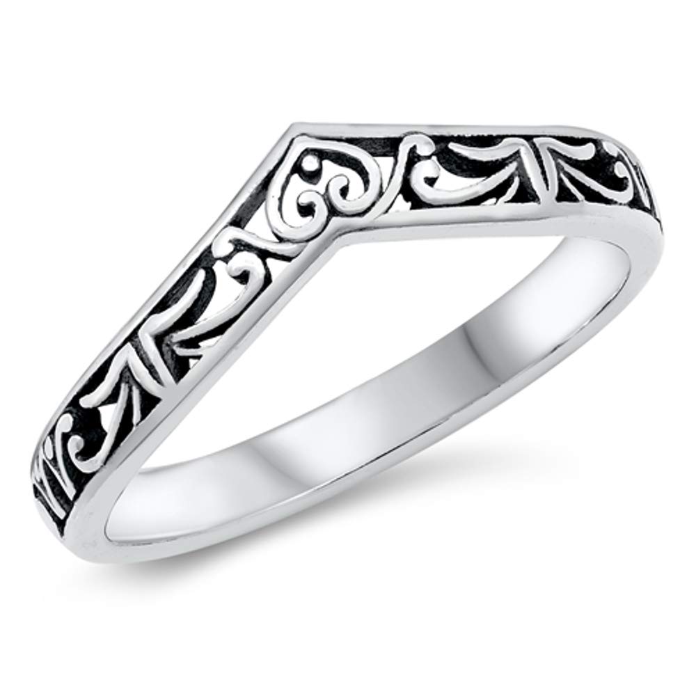 925 Sterling Silver V-Shaped Filigree Open Cut Ring with Jewelry Box - Elegant Gift for Women, Perfect for Weddings, Anniversaries & Special Occasions