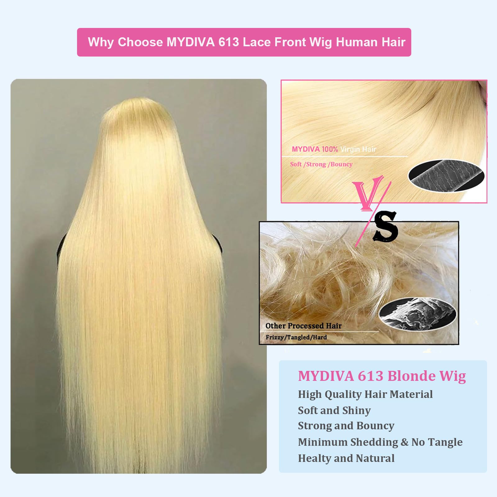 613 Blonde 13x6 HD Lace Front Wig - 30 Inch Straight Human Hair Wig with Pre-Plucked Baby Hair & 180% Density | Perfect for Cosplay, Daily Wear & Special Occasions